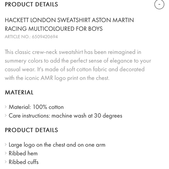 Hackett London Youth Aston Martin Racing Sweatshirt - Picture 7 of 7